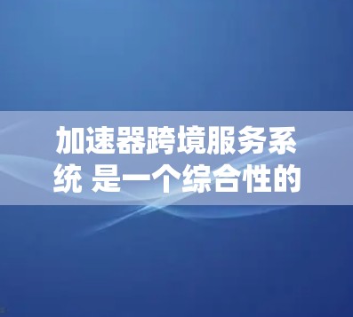 加速器跨境服务系统 是一个综合性的网络技术和跨境服务解决方案，旨在提高不同国家或地区的业务处理效率。以下是对该系统的详细分析